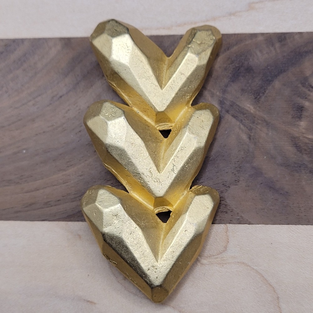 Vintage Brushed Gold‎ Tone Modernist Triple Heart Brooch Pin